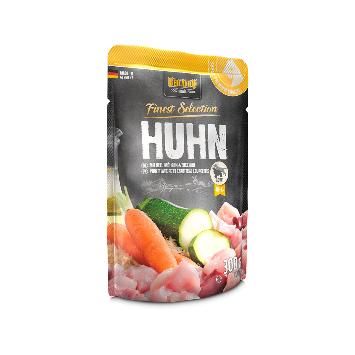 BEUTEL BELCANDO 300 G HUHN UND REIS MITZUCCHINI UND MOEHREN