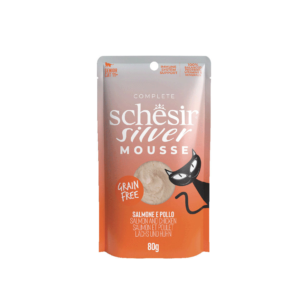 SCHESIR SILVER MOUSSE BEUTEL 80G LACHS- UND HÜHNCHEN